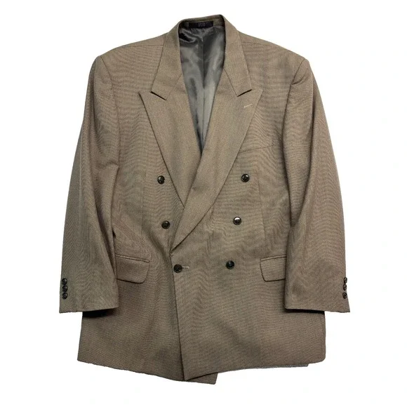 vtg 90s Jones New York 46R‎ Brown Double Breasted Blazer Jacket Wool Sport Coat