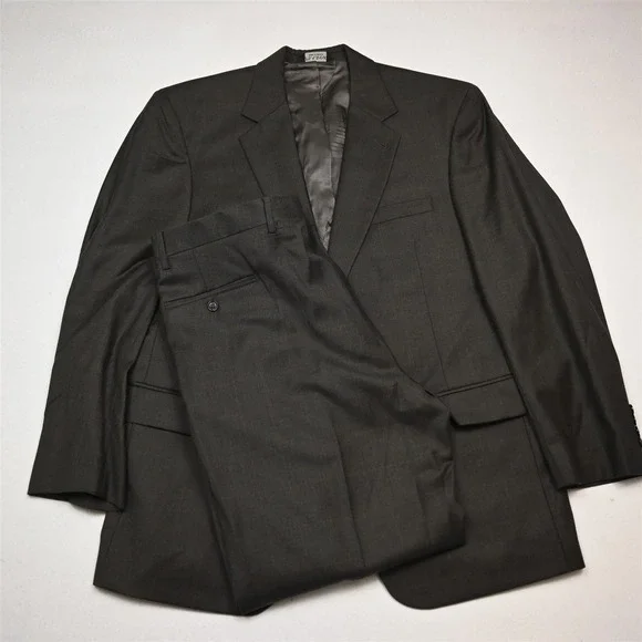 Jos A Bank 43R 36x30 Olive Green Windowpane 100% Wool Gordon Mens‎ Suit