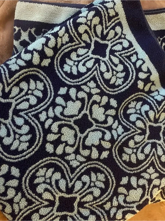 Navy and Light Blue Floral Pattern Beach Towels (2)