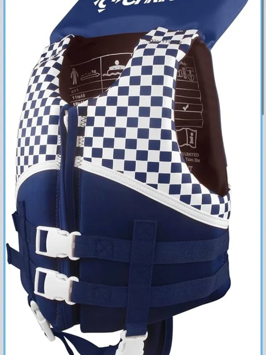 On Running Blue and White Checkered Kids Life Jacket