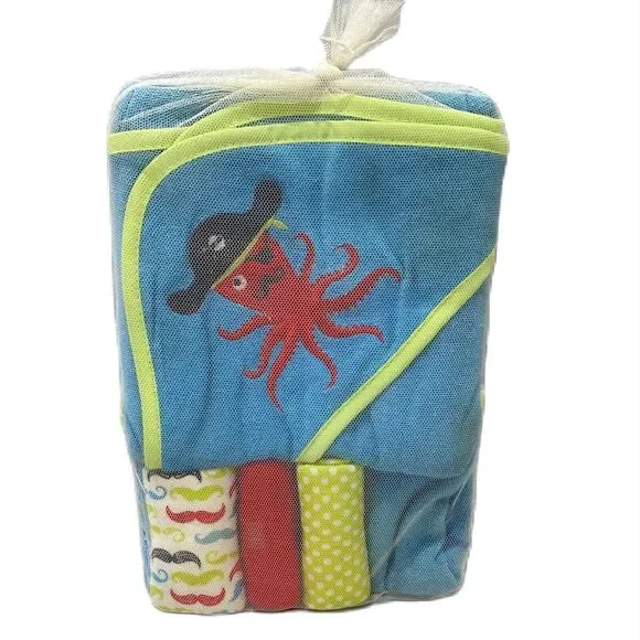 Baby Wash Set Towl and Wash Cloths Set Pirate Ocean Animal Themed Blue