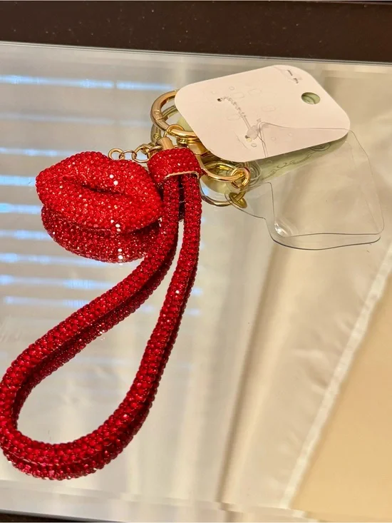 New Red Crystal Wristlet Phone Charm with Gold Hardware