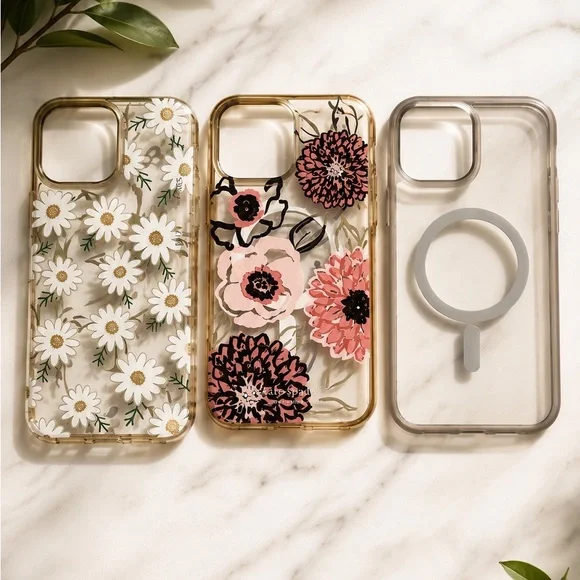 Floral Clear Protective iPhone 16 pro max Case with Ring - Pink & White Floral