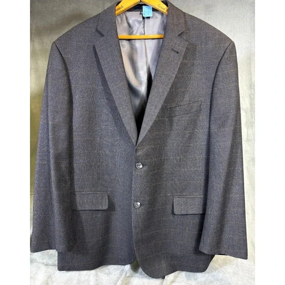 Jos A Bank Mens Gray Plaid 100% Wool Blazer 46R 1905 Jacket Tailored Fit