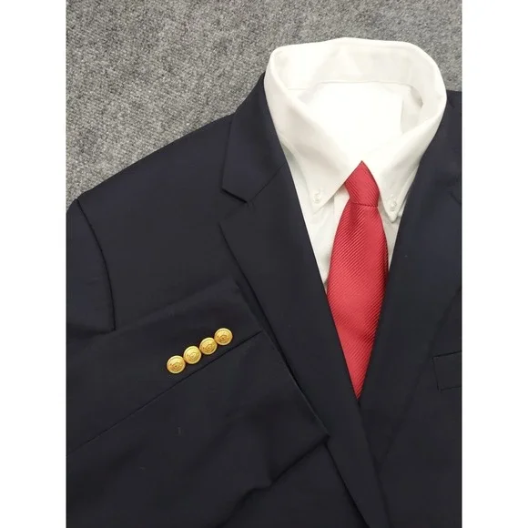 Lauren Ralph Lauren Blazer Jacket Mens 46 Long Navy Blue Gold Buttons Wool‎ Coat