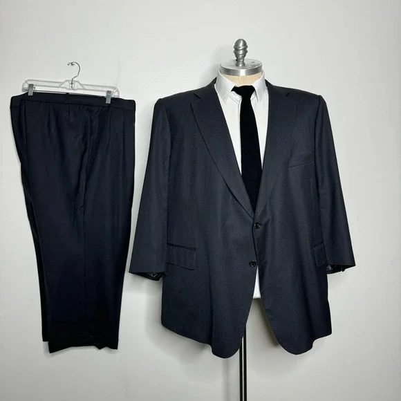 Jiwani Suit‎ Mens 60R 52x25 Charcoal Gray Pinstripe Drago Super 150s Wool Custom