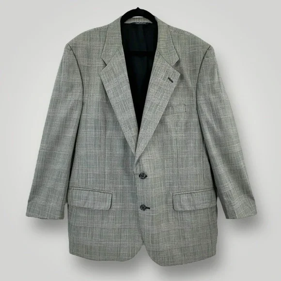 VTG Burberrys Sport Coat Mens Size 42 R Black White Plaid Window‎ Pane Wool USA