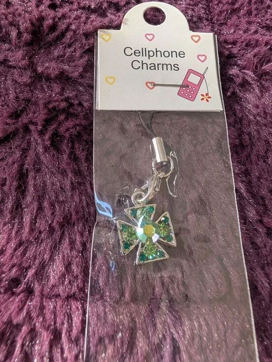 Cell Phone Charm Blingy Green Cross NIP
