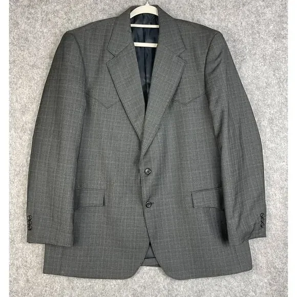 Circle‎ S Blazer Sport Coat Mens 46R Gray Glen Check 2 Button Western Cowboy