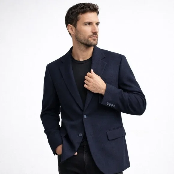 VTG 100% Cashmere Navy Blue Blazer USA Made Classic Tailored Sport Coat 44R‎