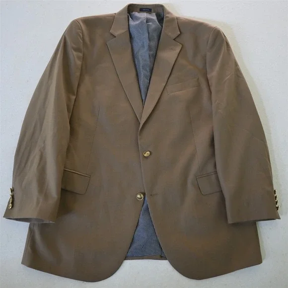 Stafford 48L Khaki 100%‎ Wool Gold Button Mens Blazer Suit Jacket Sport Coat