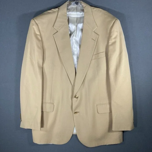 Botany 500 100% Pure Wool Blazer Beige‎ Size 46 Made In USA Gold Buttons