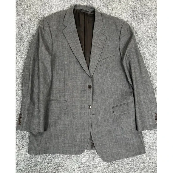 Brooks Brothers 346‎ Stretch Gray Checked 97% Wool 3%L ycra Two Button Size 46 L