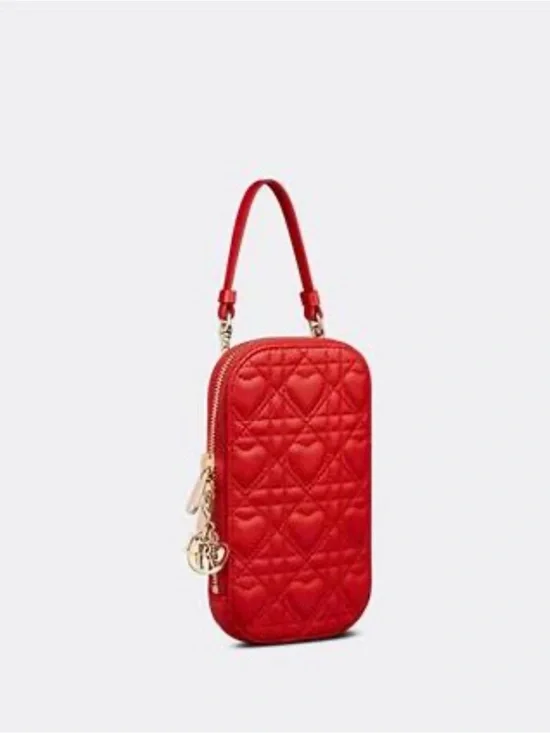 Dior Red Quilted Heart Phone Case with Gold Hardware
