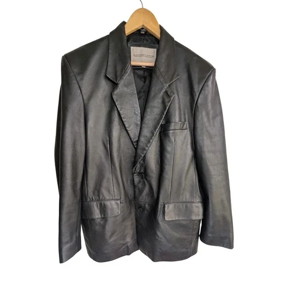 MILEPOST FOUR Mens Vintage Black 100% Leather Blazer Sport Coat‎ Jacket Size 40R