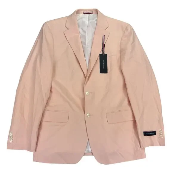 Tommy Hilfiger Mens Conrad Modern Fit Linen Blend Sport Coat Pink 40R