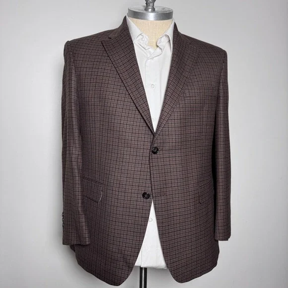 Austin Reed Blazer‎ Mens 44S Brown Check Plaid Two Button Sport Coat Wool USA