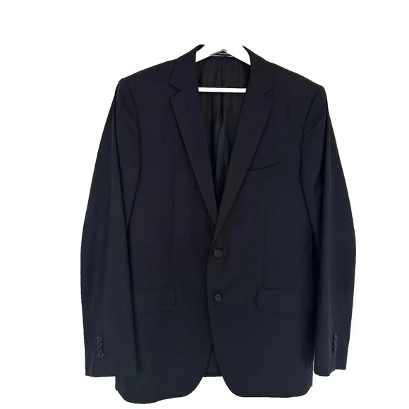 Massimo Dutti Wool‎ Blazer Sport Coat Black Size 44 2-Button Double Vented