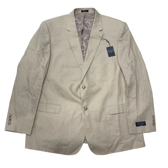 Pronto Uomo Platinum Mens Tan 100% Linen Blazer Sport Coat 52 Extra Long NWT