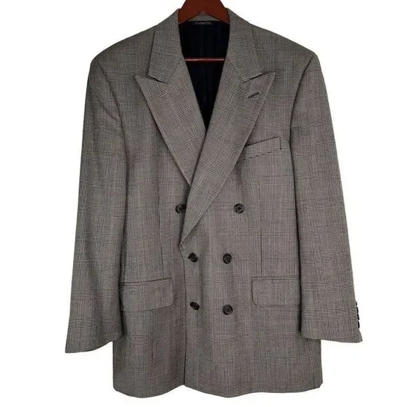 Vintage Burberrys‎ Men’s Glenn Plaid Wool Double Breasted Blazer Formal Career