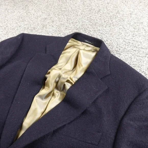 Camel Hair Blazer Mens 42L Navy Blue Button Sport Coat Suit Jacket Top‎ Career