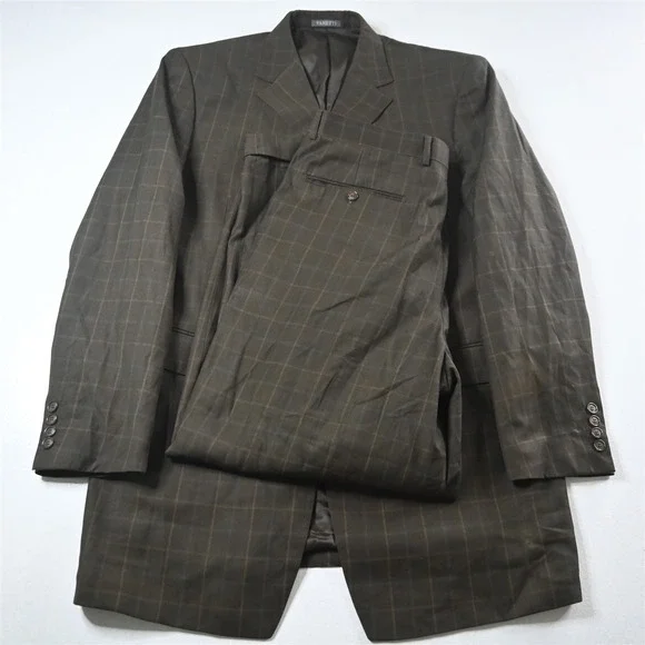 Vanetti 42L 34x30 Brown Windowpane‎ Mens Jacket Pants Suit
