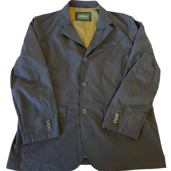 ORVIS Mens XL Black Nylon Polyester Blend Blazer Jacket Zip Pockets‎ Outerwear