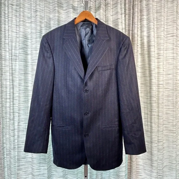Structure Mens 40R Blazer‎ Pinstripe Blue Wool Blend Classic Fit Business Coat
