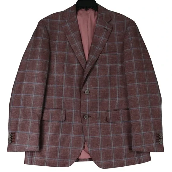 Joseph Abboud San Ildefonso Sport Coat Mens 40R Wool Silk Linen Windowpane Plaid
