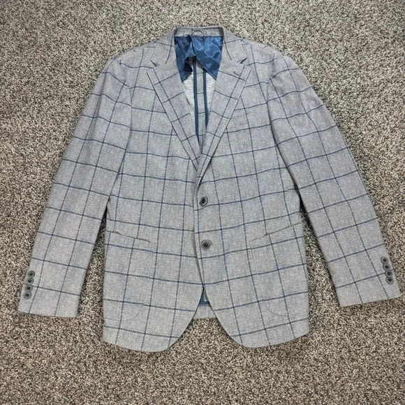 Johnnie-O Ascot Shop La Jolla Men's 42R Blazer Sport Coat Grey Blue Windowpane