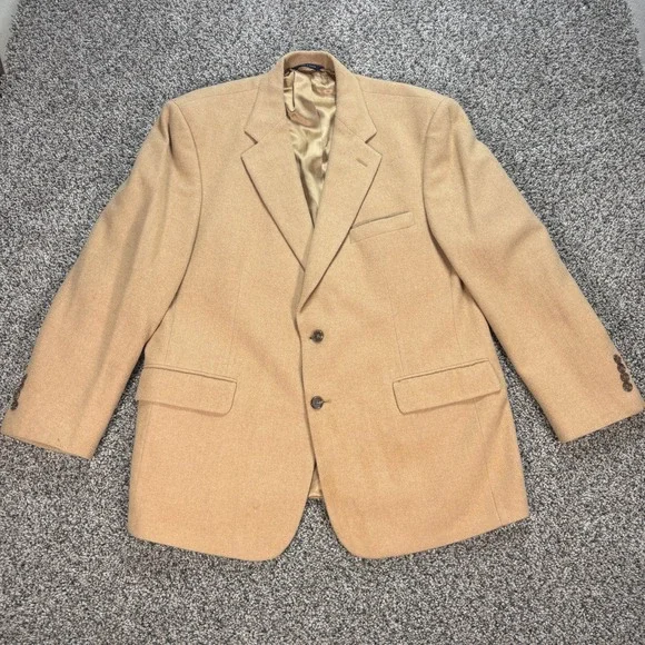 Brooks Brothers Men's 44 Short Blazer Coat Camel Hair Tan 2-Button