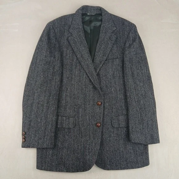 VTG Harris‎ Tweed Baskin 40R Mens Blazer 21x30 Herringbone FLAW