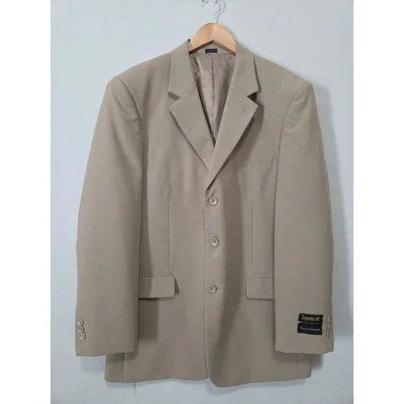 Gianni Vironi Mens Tan Beige 3 Button Blazer Sport Coat Jacket 42R Classic Fit