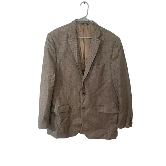 Vintage Ralph Lauren‎ Brown Wool Silk Blazer Mens 46L Houndstooth Sport Coat