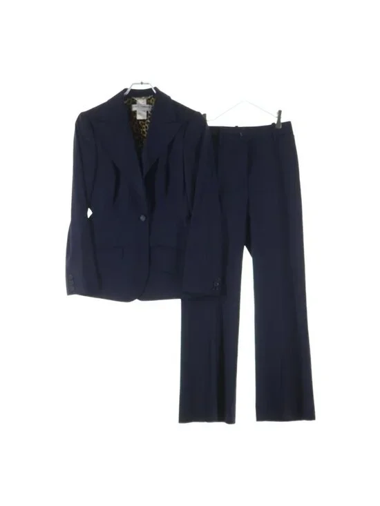 Dolce & Gabbana Set Suit Wool Leopard Tailored Jacket Trousers Pants 40 Navy