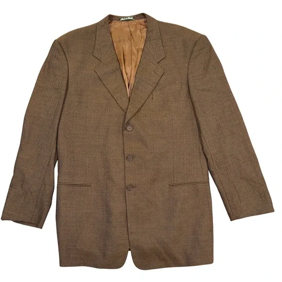 VINTAGE Giorgio Armani Collezioni Brown Herringbone Wool‎ Silk Blazer 44L Italy