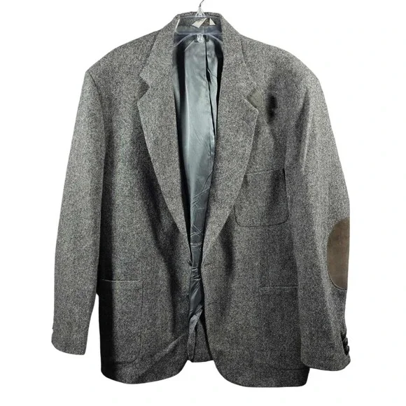 Hamilton Collection Tweed Sport Coat‎ Blazer Elbow Patches Men's 46R Grey