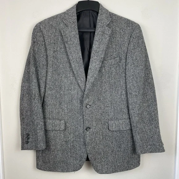 Harris Tweed Stafford Blazer Mens 42R Gray Herringbone‎ Wool Sport Coat Classic