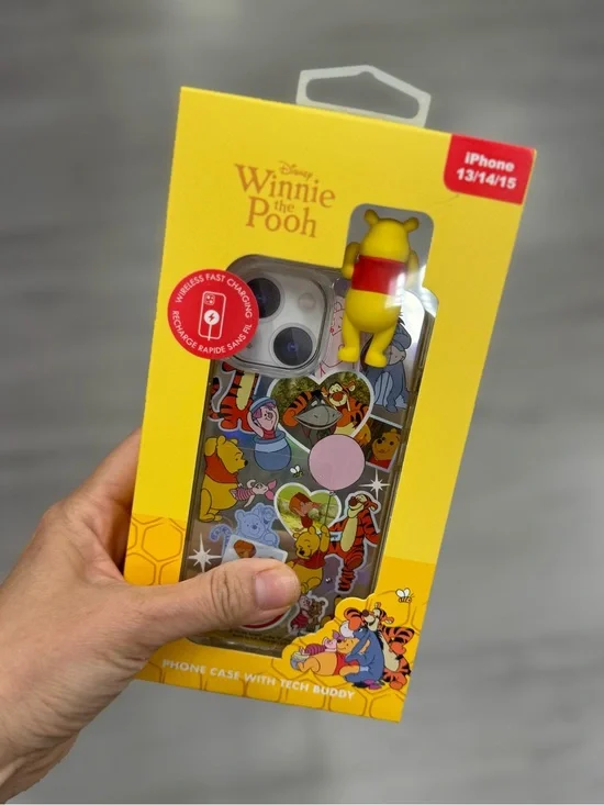 Disney Winnie the Pooh Clear Sticker Phone Case with Yellow/Red Tech Buddy