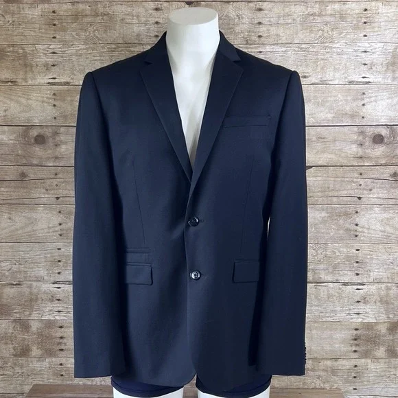 Express Slim Fit Navy Blue Two Button‎ Suit Jacket Blazer Mens 38R Notch Lapel
