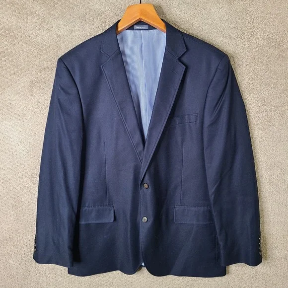 Stafford Jacket Mens 44R Navy Blue Blazer Classic Fit Cotton Sport Coat 2 Button