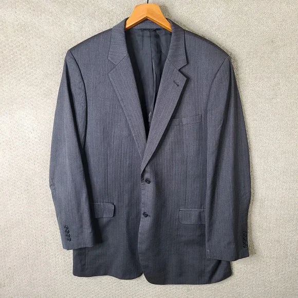 Jos A Bank Jacket Mens 46XL Gray Herringbone Blazer Two Button Wool Suit Coat