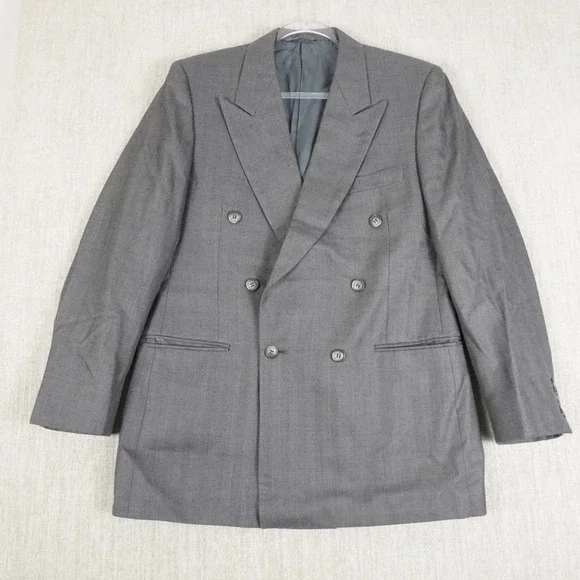 Rafael Mens Grey Vintage Wool Double Breasted Blazer Sport Coat Size 39R
