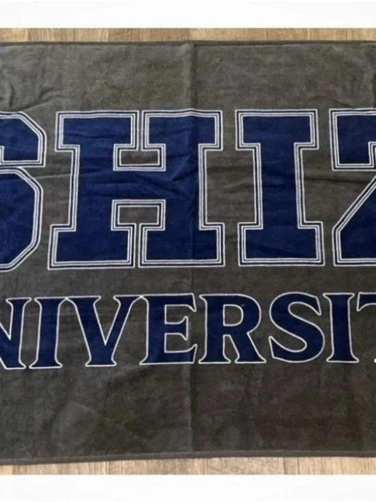 Plush Navy and Gray University-Style Bath Towel