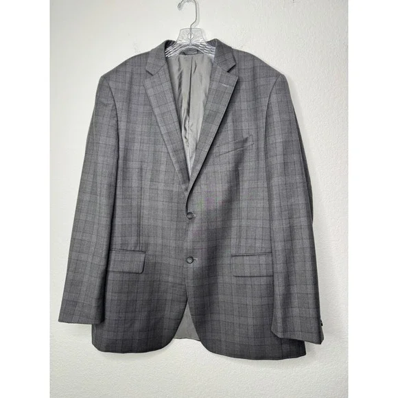 Pronto Uomo Platinum Mens 44 Long Grey Plaid Wool Blend Blazer Sport Coat Jacket