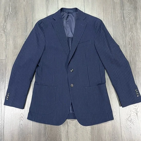 Jos A Bank Tailored Fit Sport Coat 40R Blue Wool Poly Stretch Unstructured 31608