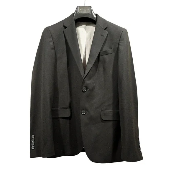 Egara Mens Skinny Fit Stretch Blazer‎ Jacket Black 36 Short Two Button Prom