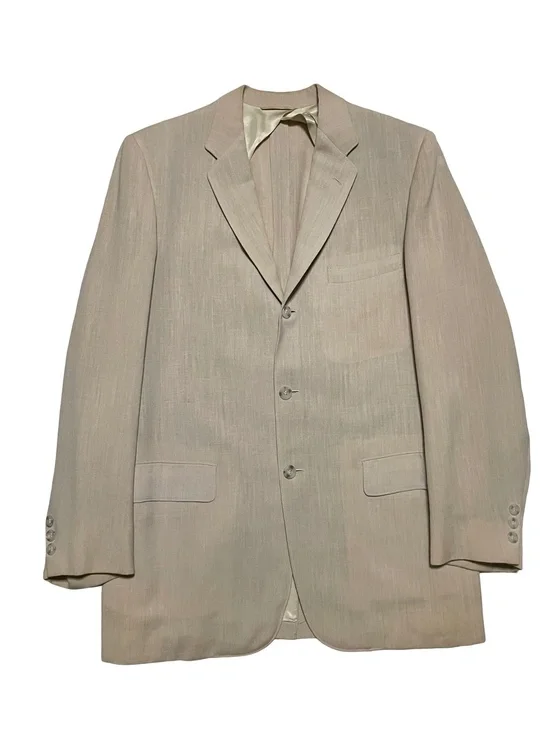 Vintage 50s Palm Beach Mens Blazer Jacket Beige Linen Size 39R Sport Coat
