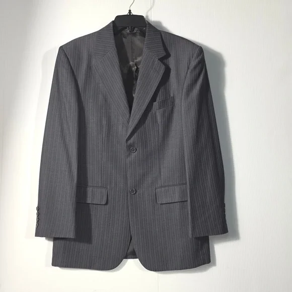 Mens Charcoal Grey Pinstripe Two Button Blazer Jacket Designed in Italy Size 40R