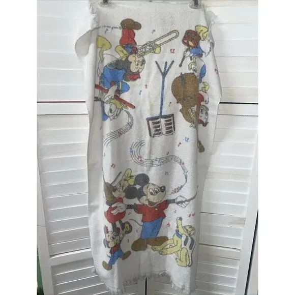 VTG 80s Franco Disney Mickey Mouse Music Beach Bath Towel 22”x 39”